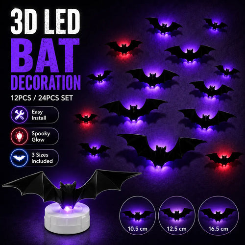 🦇 2026 Hot Sale 3D LED Bat Wall Decorations – 12/36PCS Light-Up Halloween Decor for Walls, Windows & Parties
