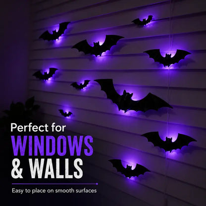 🦇 2026 Hot Sale 3D LED Bat Wall Decorations – 12/36PCS Light-Up Halloween Decor for Walls, Windows & Parties
