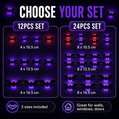 🦇 2026 Hot Sale 3D LED Bat Wall Decorations – 12/36PCS Light-Up Halloween Decor for Walls, Windows & Parties