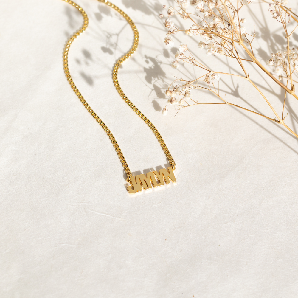 Laura Block Name Necklace w/ Cuban Chain