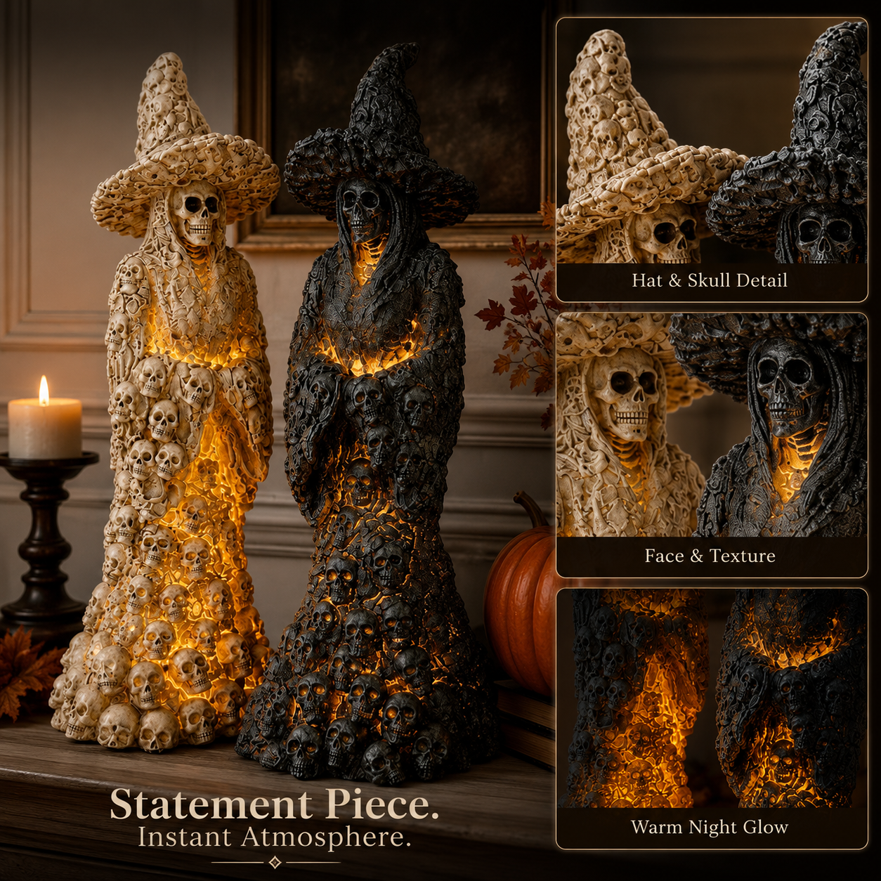💀Elnuvo® Skull Witch Glow Statue