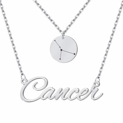 Customizable Zodiac Sign Necklace - Stainless Steel Layered Pendant