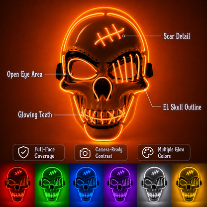 Masque Halloween LED  - Tête de Mort Lumineuse