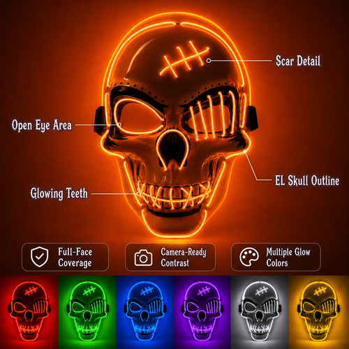 Masque Halloween LED  - Tête de Mort Lumineuse