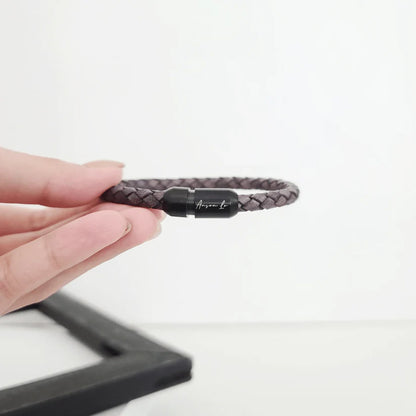 Ivey  Stainless Steel Engraved Leather Bracelet