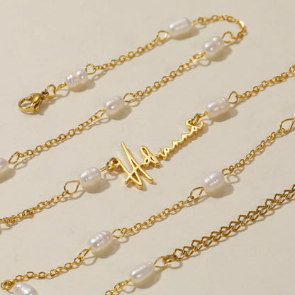 Monique Script Name Necklace w/ Pearl Link Chain