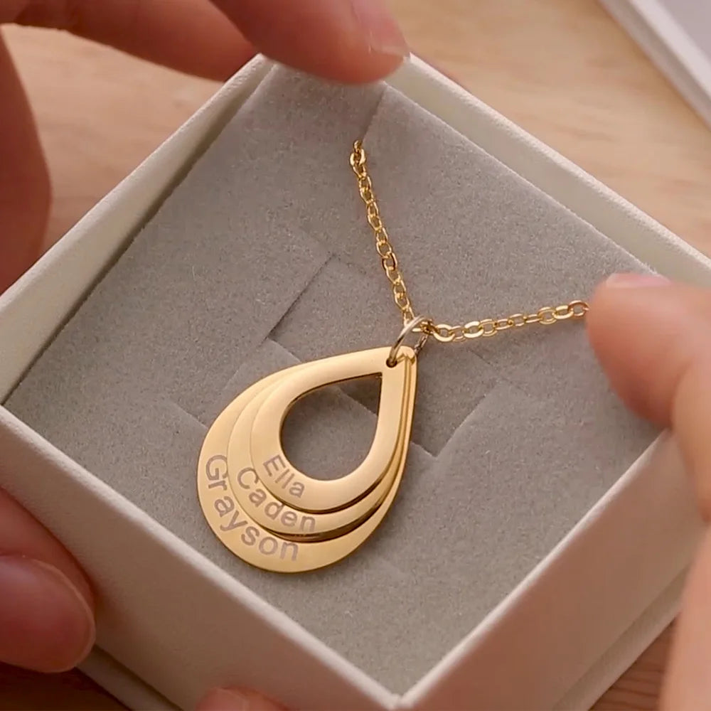 Ella Engraved DropShaped Family Necklace