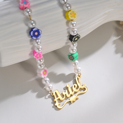 Mia Flower Pearl Name Necklace