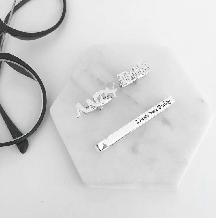 Ainara Platinum Plated Sterling Silver Engraved Tie Clip