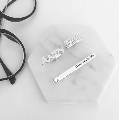 Ainara Platinum Plated Sterling Silver Engraved Tie Clip