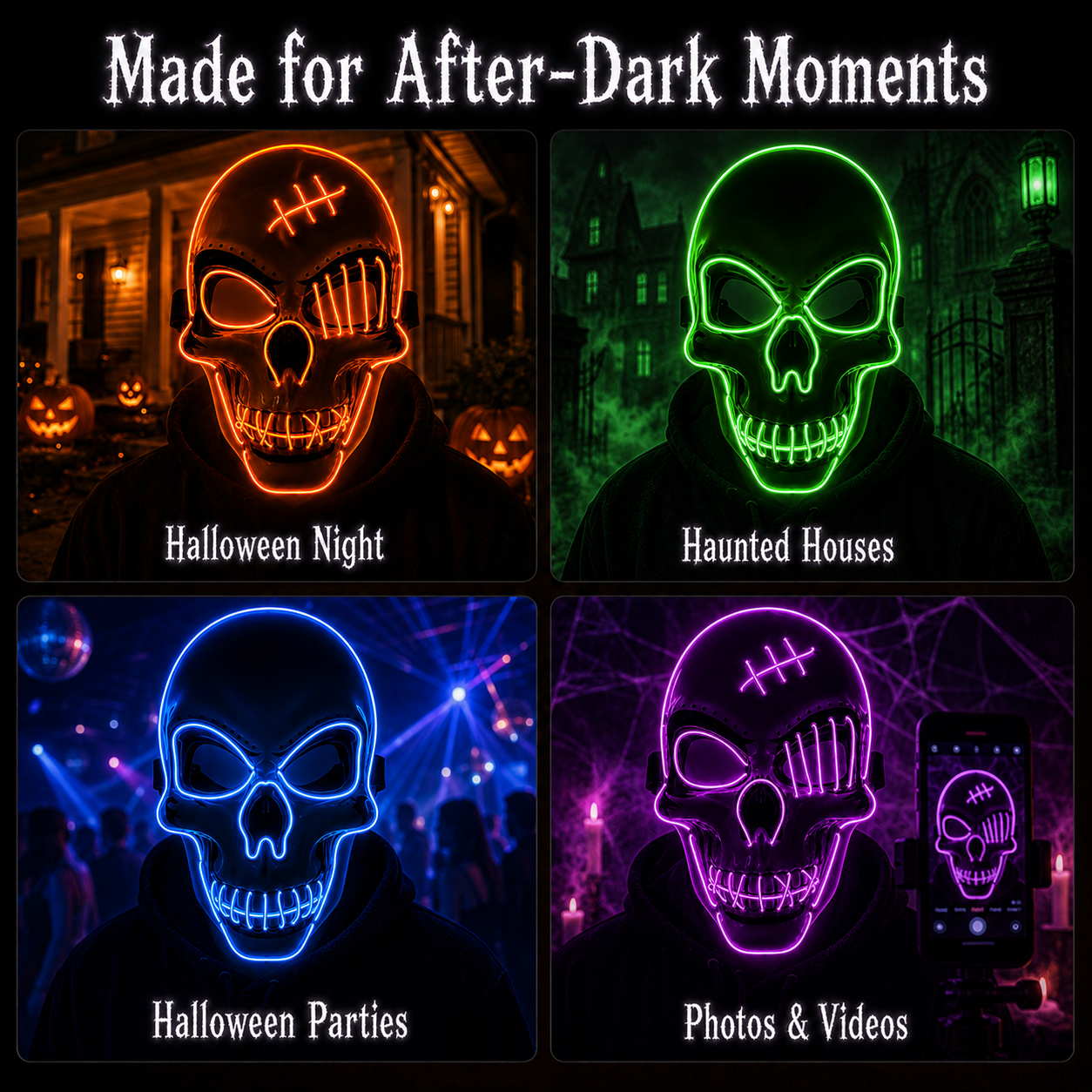 Masque Halloween LED  - Tête de Mort Lumineuse