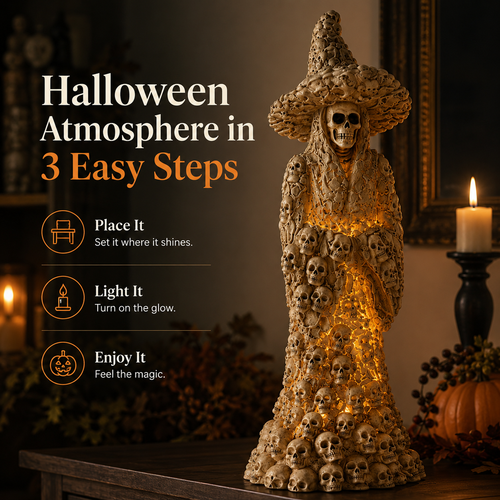 💀Elnuvo® Skull Witch Glow Statue