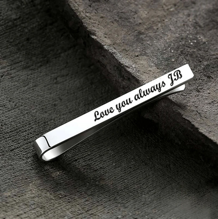 Ainara Platinum Plated Sterling Silver Engraved Tie Clip