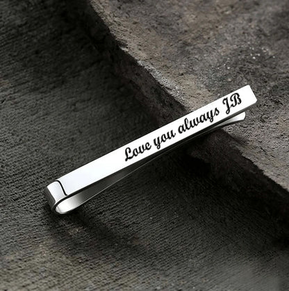 Ainara Platinum Plated Sterling Silver Engraved Tie Clip