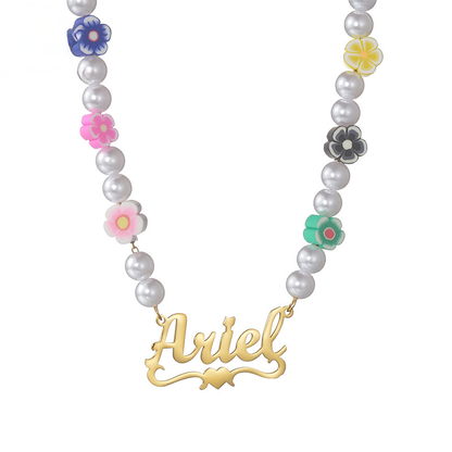 Mia Flower Pearl Name Necklace