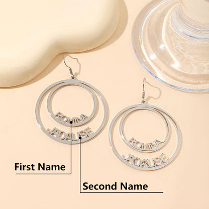 Violet Double Circle Name Stud Earrings