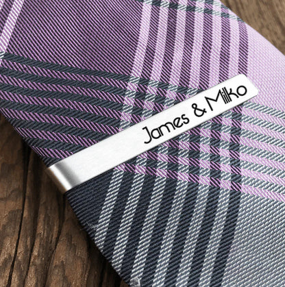 Ainara Platinum Plated Sterling Silver Engraved Tie Clip