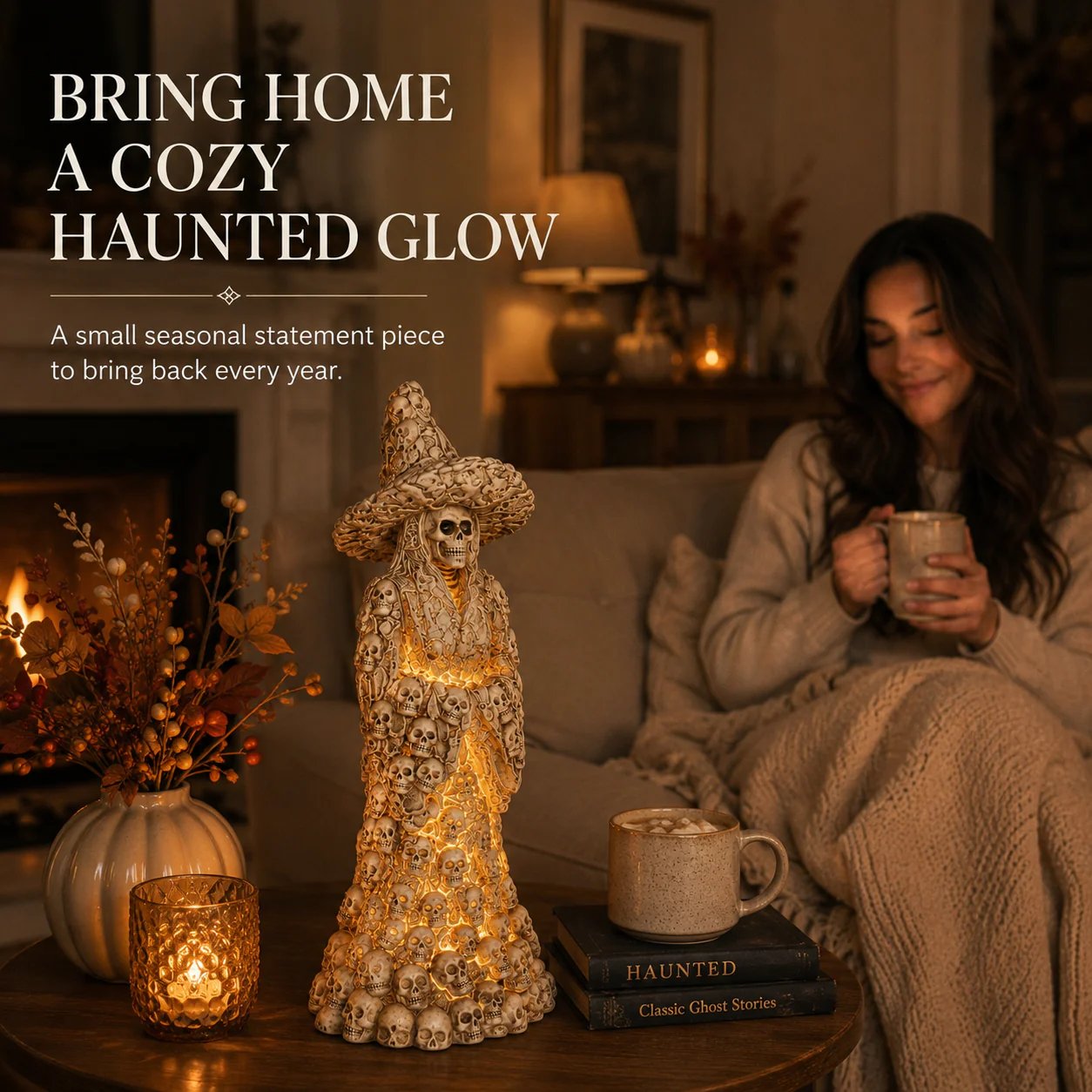 💀Elnuvo® Skull Witch Glow Statue