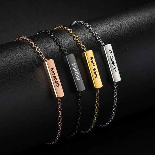 Emryn Name Bracelet with Cylindrical Bar Engraving