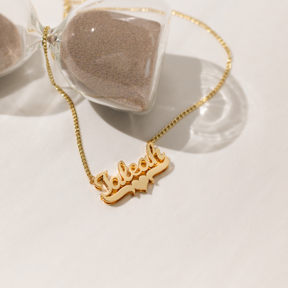 Rossie Double Plated Heart Name Necklace w/ Cuban Chain