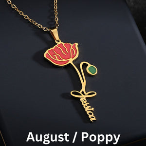 Hannah Personalized Birth Flower Name Clavicle Necklace
