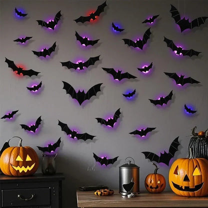 🦇 2026 Hot Sale 3D LED Bat Wall Decorations – 12/36PCS Light-Up Halloween Decor for Walls, Windows & Parties