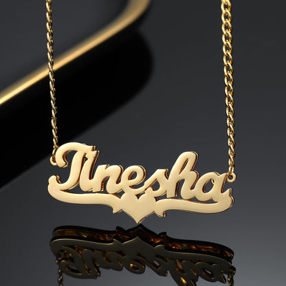 Rossie Double Plated Heart Name Necklace w/ Cuban Chain