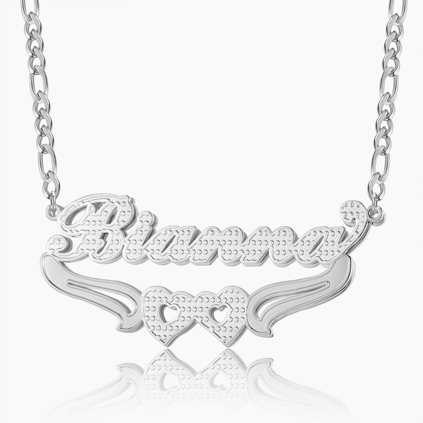 Fiona Double Plated Hearts Name Necklace w/ Figaro Chain