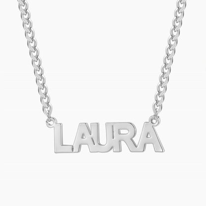 Laura Block Name Necklace w/ Cuban Chain