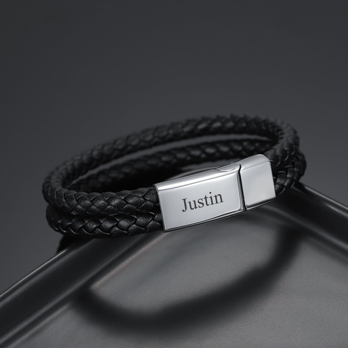 Max Engraved Leather Bracelet