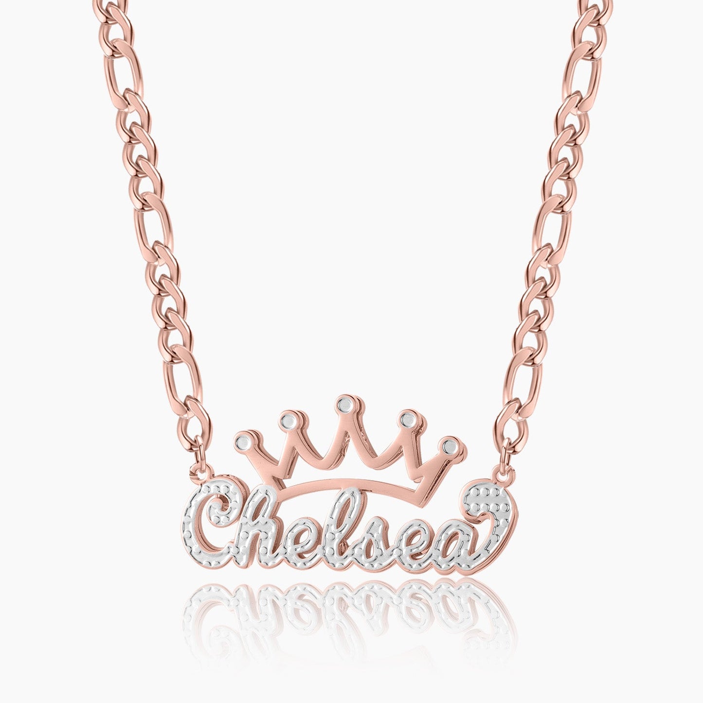 Charlotte Double Plated Crown Name Necklace w/ Figaro Chain