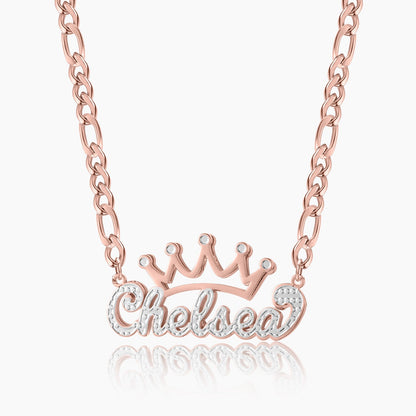 Charlotte Double Plated Crown Name Necklace w/ Figaro Chain