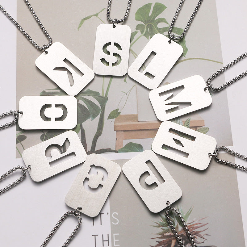 Leah Carved Initial Dog Tag Necklace