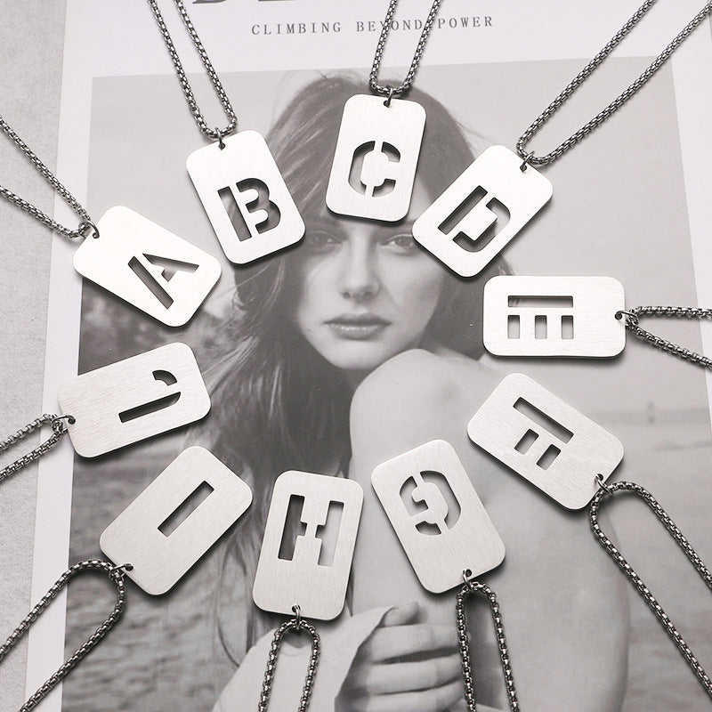 Leah Carved Initial Dog Tag Necklace