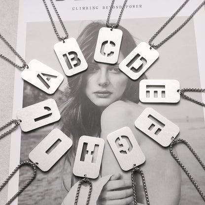 Leah Carved Initial Dog Tag Necklace