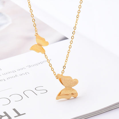 Abigail Frosted Double-layer Butterfly Necklace + Earrings