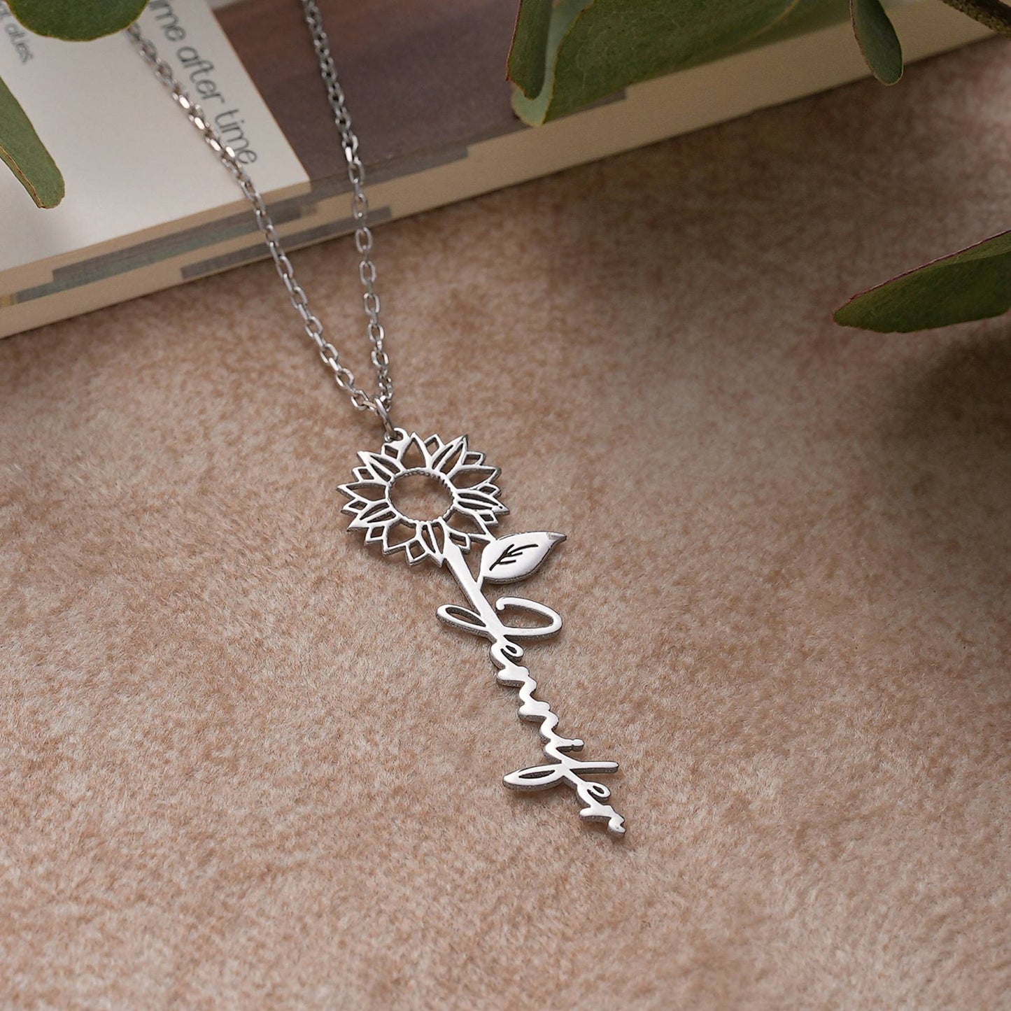 Zoey Personalized Sunflower Name Necklace