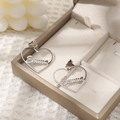 Ellie Personalized Stainless Steel Butterfly Heart Earrings
