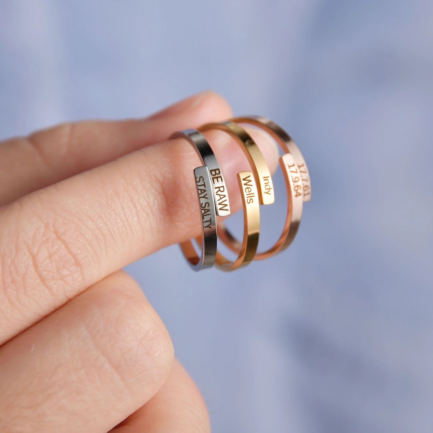 Savannah Personalized Custom Name Misaligned Open Ring