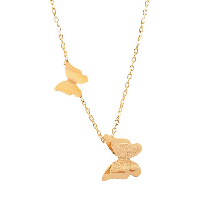 Abigail Frosted Double-layer Butterfly Necklace + Earrings