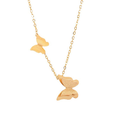 Abigail Frosted Double-layer Butterfly Necklace + Earrings