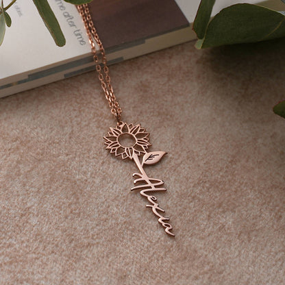 Zoey Personalized Sunflower Name Necklace