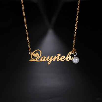 Cassandra Pearl & Heart Name Necklace