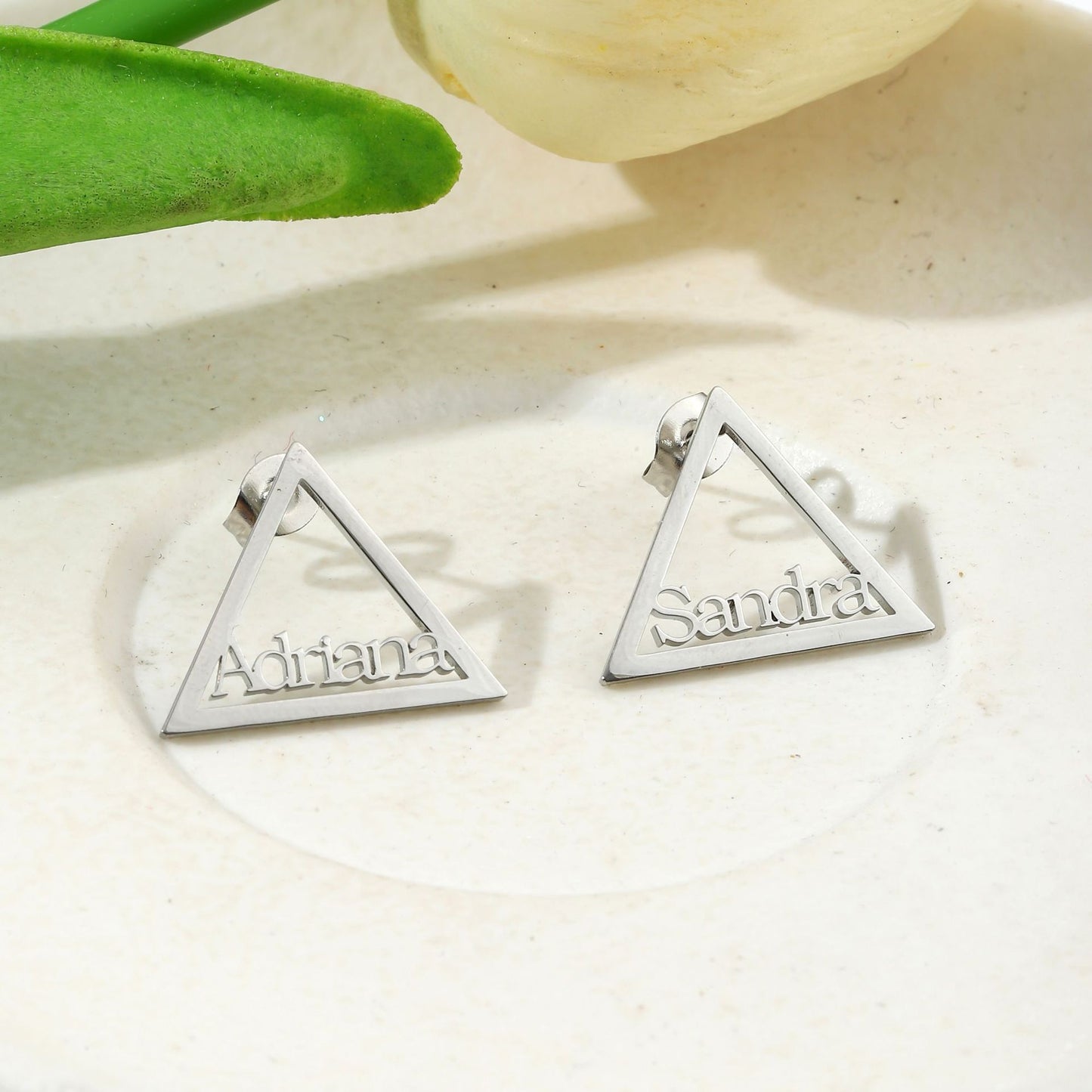 Sharon Hollow Triangle DIY English Letter Earrings