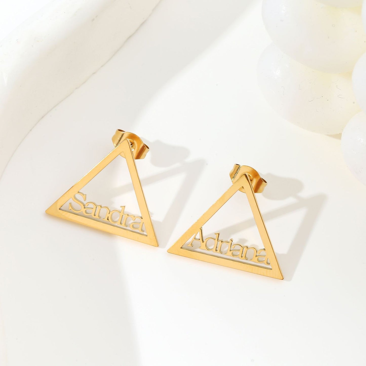 Sharon Hollow Triangle DIY English Letter Earrings