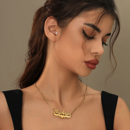 Rossie Double Plated Heart Name Necklace w/ Cuban Chain
