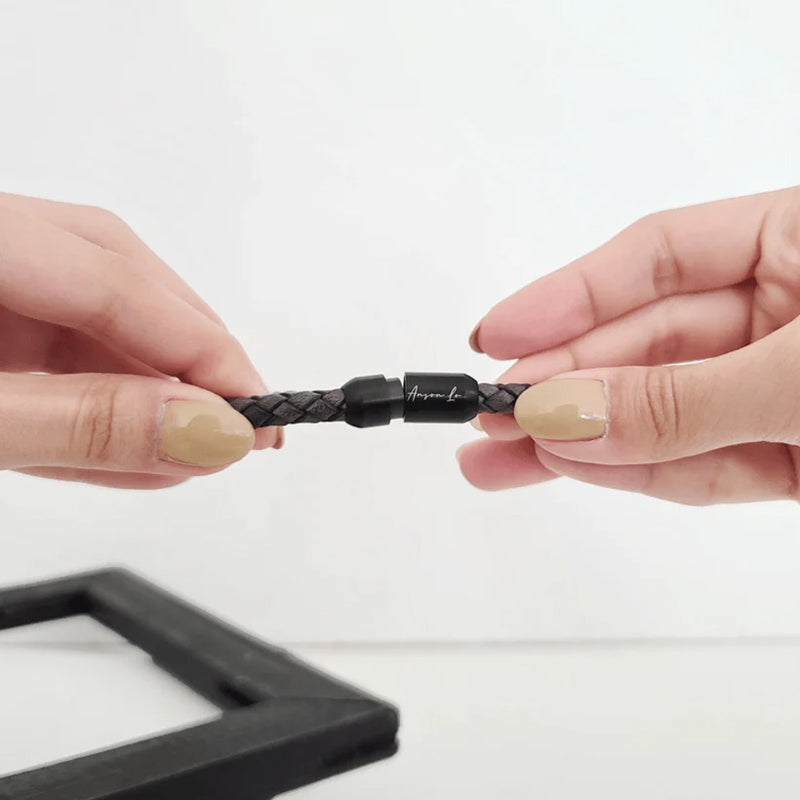 Ivey  Stainless Steel Engraved Leather Bracelet