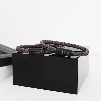 Ivey  Stainless Steel Engraved Leather Bracelet