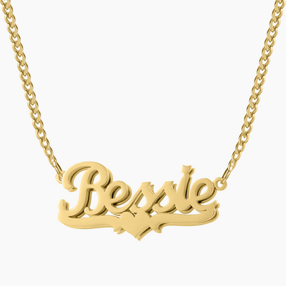 Rossie Double Plated Heart Name Necklace w/ Cuban Chain