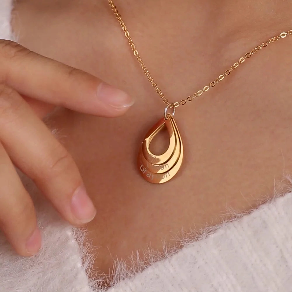 Ella Engraved DropShaped Family Necklace
